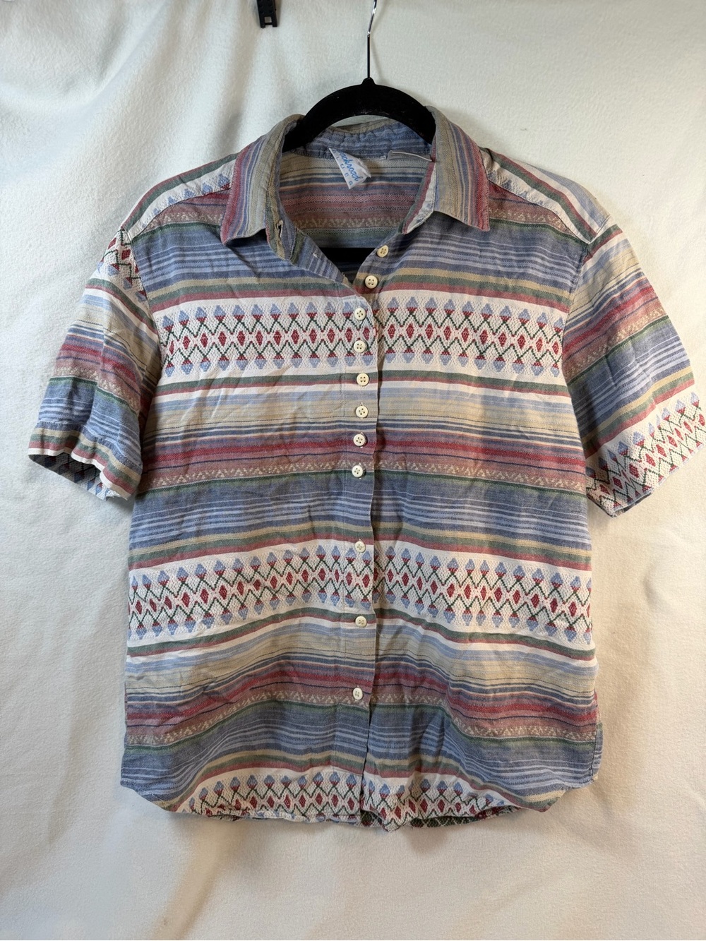Vintage 90s Backroad Blues Aztec Stripe Button Shirt Womens M Cottagecore